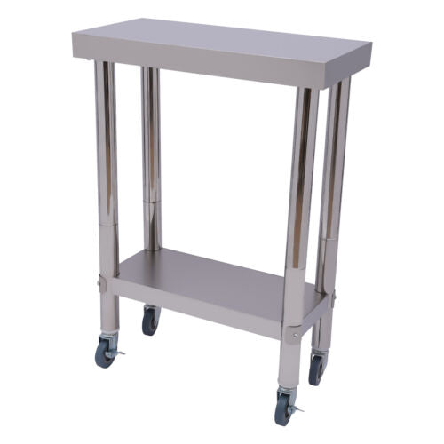 Stainless Steel Food Prep Table Kitchen Worktable with Shelf Castors Restaurant