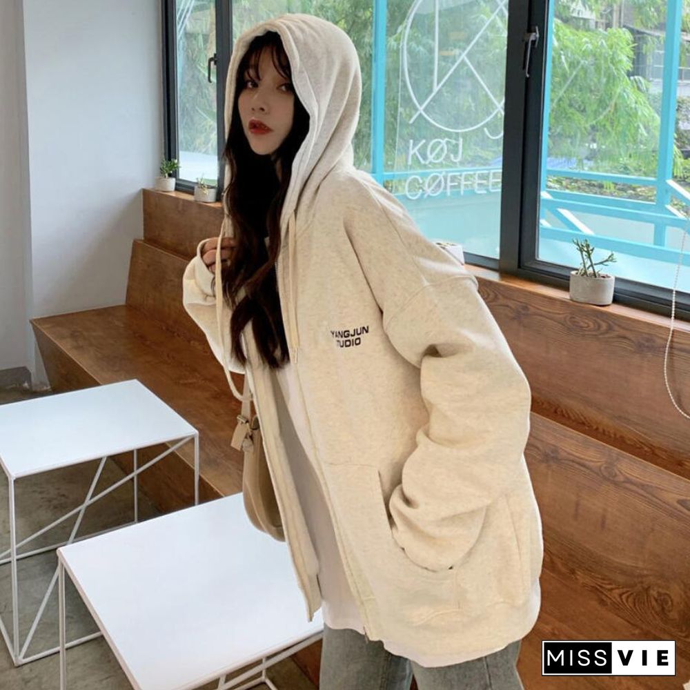 Vintage Zip Up Hoodie Oversized Harajuku Couple Streetwear Women Plus Size Loose Hooded Clothes Casual Thin Sweatshirts Pullover