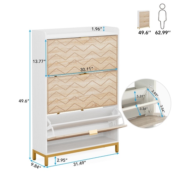 Modern Wood White Shoe Storage Cabinet with 3 Flip Doors，24 Pair Shoe Organizer Cabinet - - 37000096