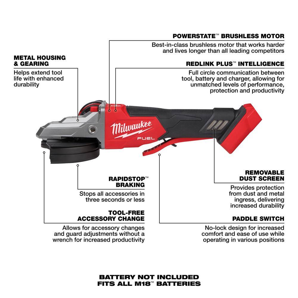 MW M18 FUEL 18-Volt Lithium-Ion Brushless Cordless 5 in. Flathead Braking Grinder with 8.0 Ah Battery and Charger 2886-20-48-59-1880