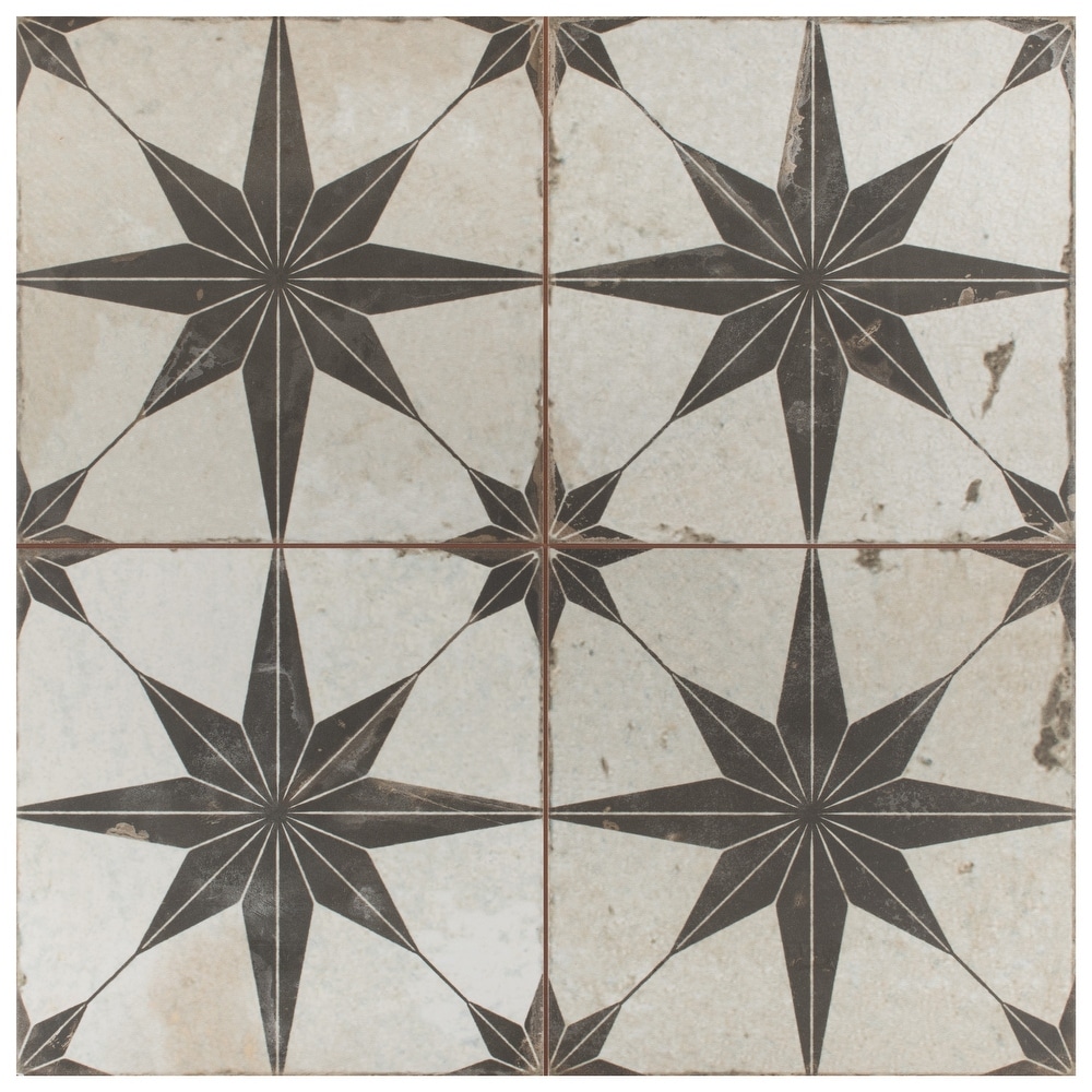 Merola Tile Kings Star Nero Encaustic 17.63\