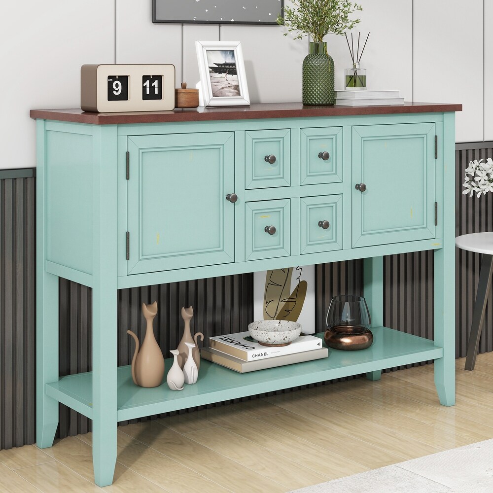 Nestfair Retro Sideboard Console Table with Drawers and Bottom Shelf