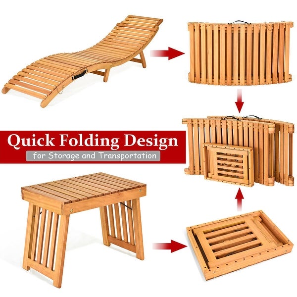 3 PCS Foldable Patio Lounge Chair and Table Set w/ Double-Sided Cushion - Overstock - 33824343