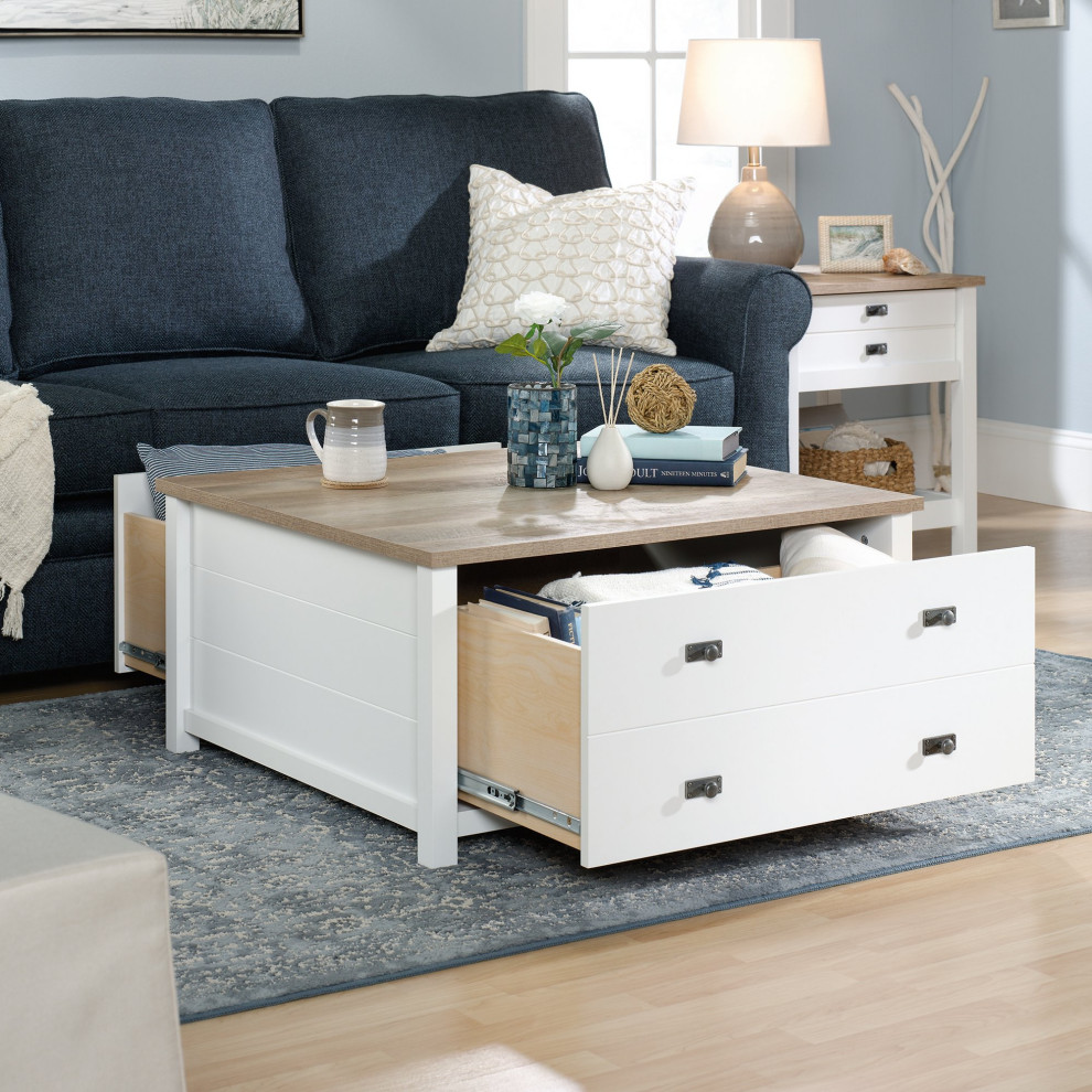 Modern Coffee Table  Spacious Square Top With Full Extension Drawers   Transitional   Coffee Tables   by Declusia  Houzz