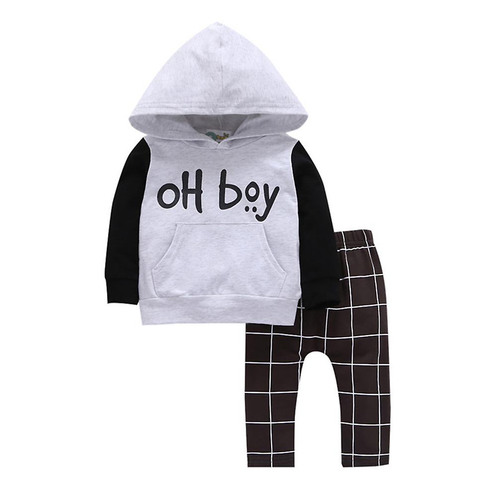 Baby Boys Clothing 2 Pieces Set Black Gray Casual Long Sleeve Sweater Plaid Trousers Spring Autumn Clothes Suits 90cm