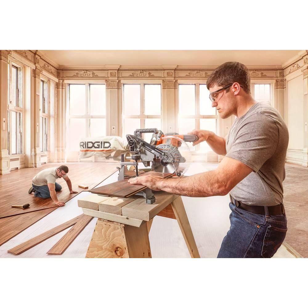 RIDGID 18V Brushless Cordless 7-14 in. Dual Bevel Sliding Miter Saw with 18V Lithium-Ion 4.0 Ah Battery (2-Pack) R48607B-AC87004P