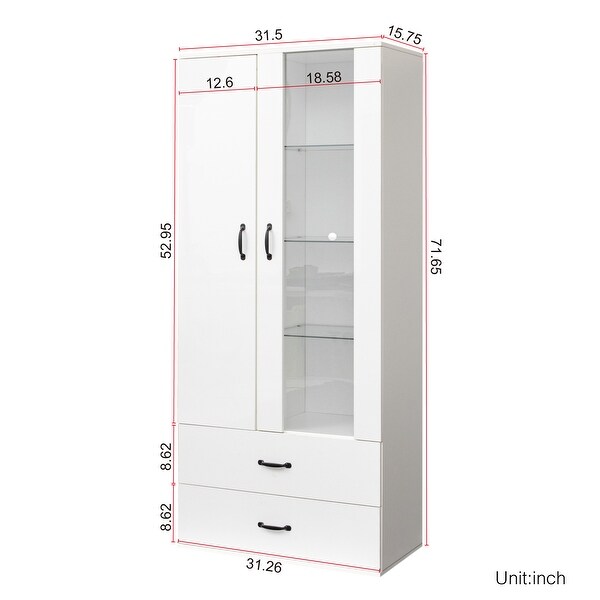 31.5 Inch Width LED Light Side Cabinet with Shelving and Drawers