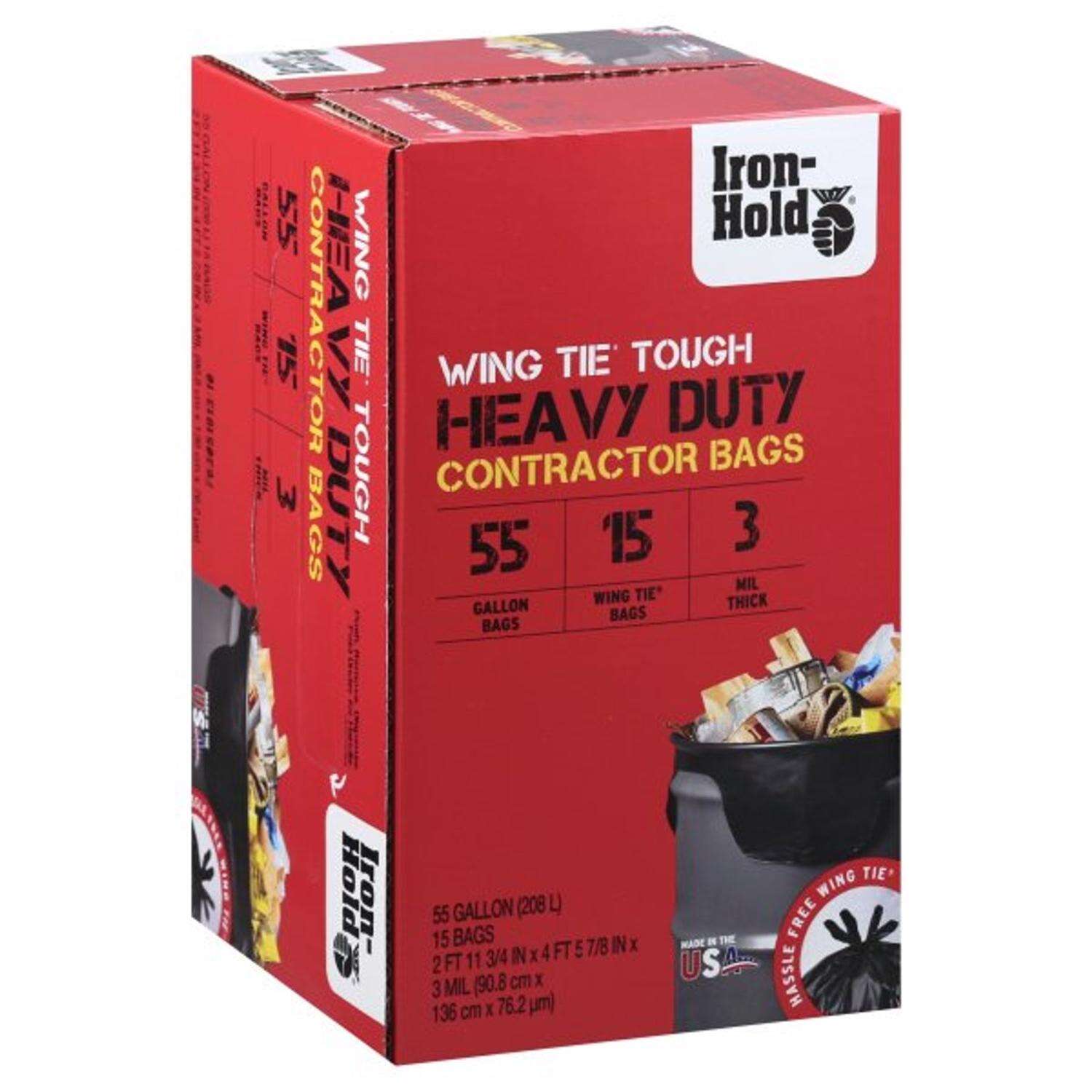 Iron-Hold 55 gal Contractor Bags Wing Ties 15 pk 3 mil