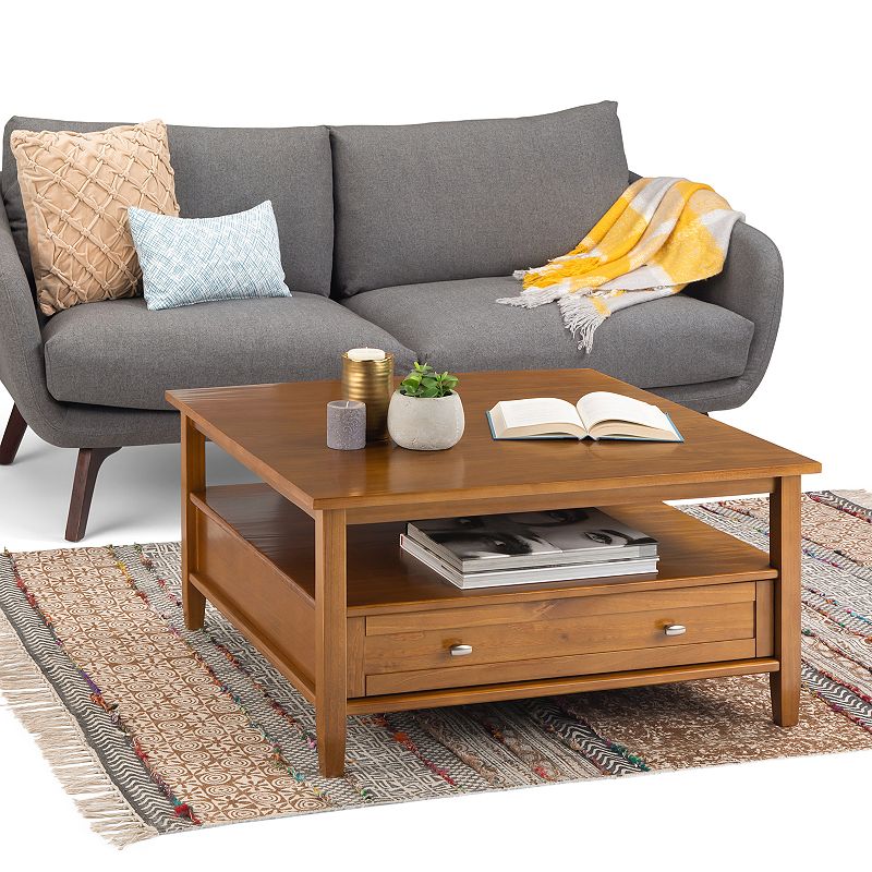 Simpli Home Warm Shaker Solid Wood Square Rustic Coffee Table