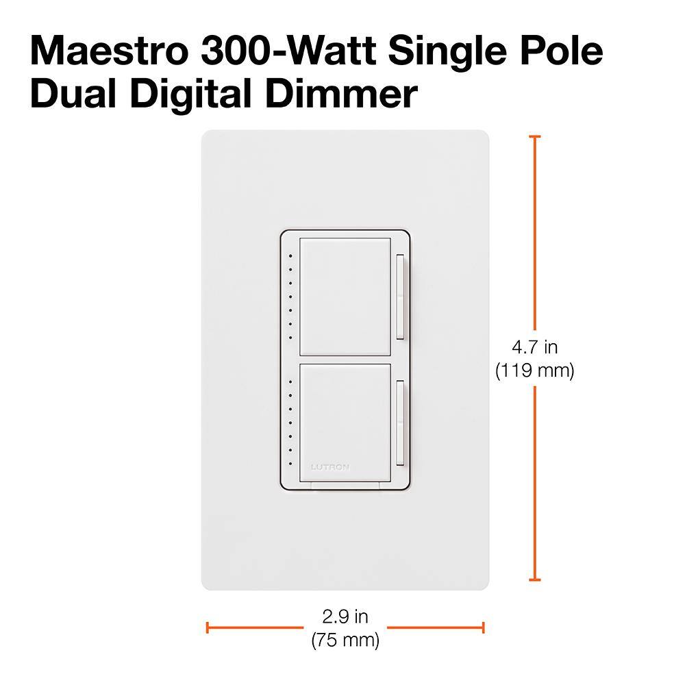 Lutron Maestro Dual Digital Dimmer Switch For Incandescent Bulbs Only 300-WattSingle-Pole Ivory (MA-L3L3-IV) MA-L3L3-IV