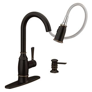 MOEN Noell Single-Handle Pull-Down Sprayer Kitchen Faucet with Reflex Soap Dispenser and Power Clean in Mediterranean Bronze 87791BRB