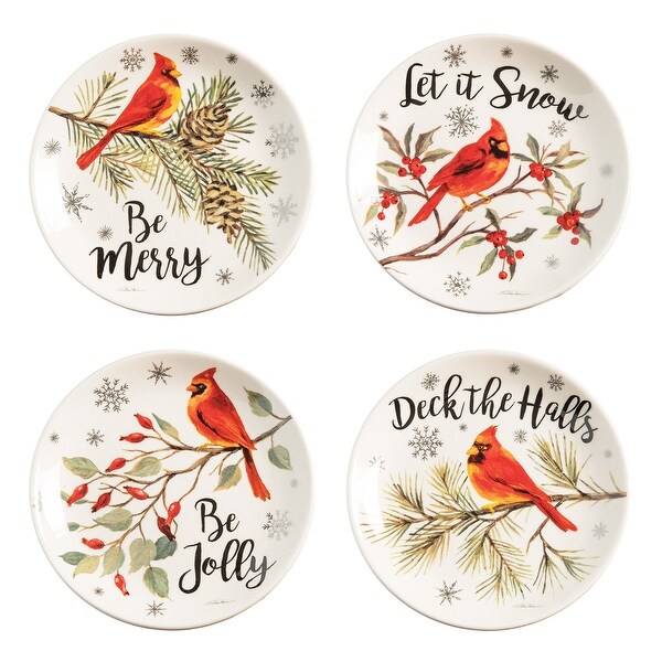 6 Cardinal Season Christmas Dessert Plates Set of 4