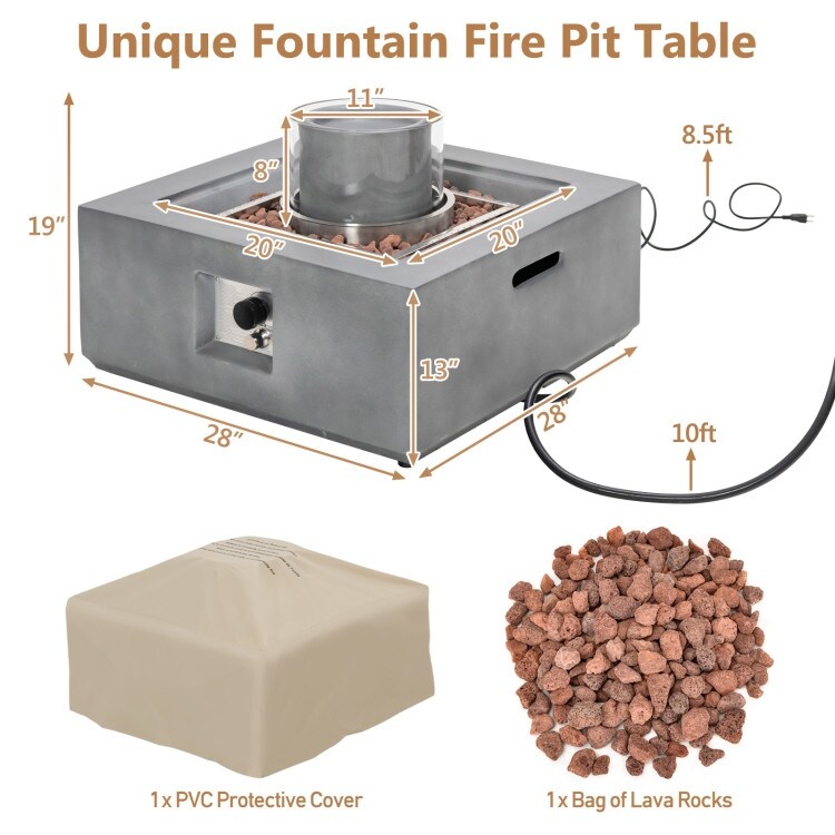 28 Inch 50000 BTU Patio Square Propane Fire Pit with PVC Cover Grey   28\