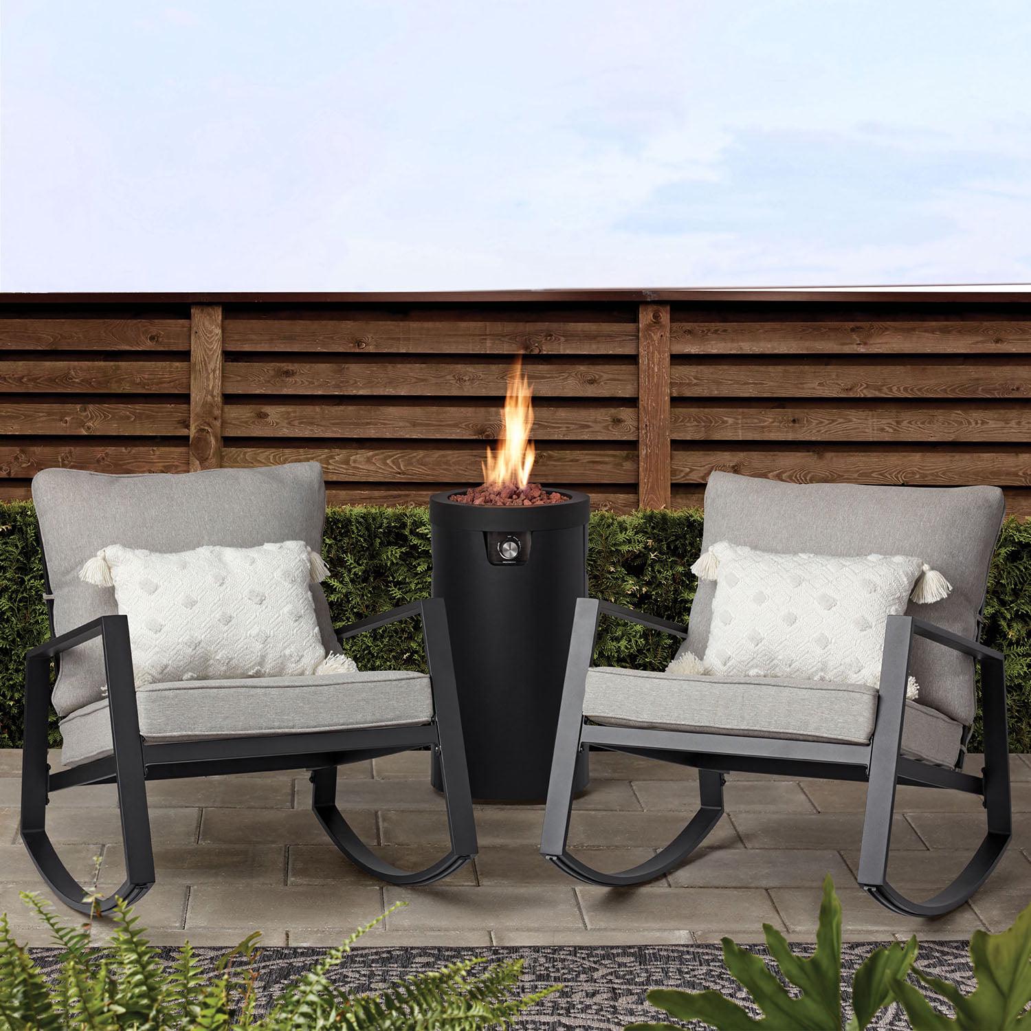 Mainstay Asher Springs 2-Piece Outdoor Rocker Set- Black Frame and Gray Cushions