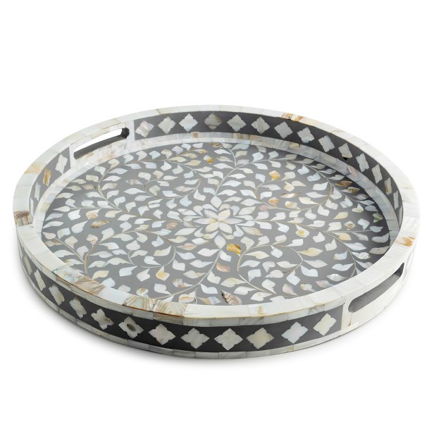 Gauri Kohli Jodhpur Mother Of Pearl Decorative Tray Grey