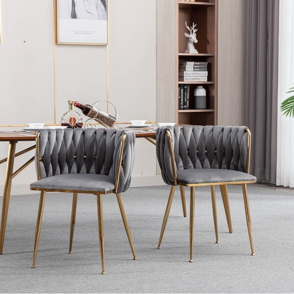 Golden Metal Frame Velvet Fabric Dining Chair Set of 2