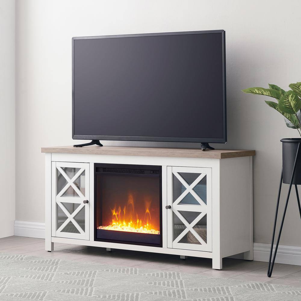 MeyerCross Colton 47.75 in. White and Gray Oak TV Stand Fits TV's up to 55 in. with Crystal Fireplace Insert TV1014