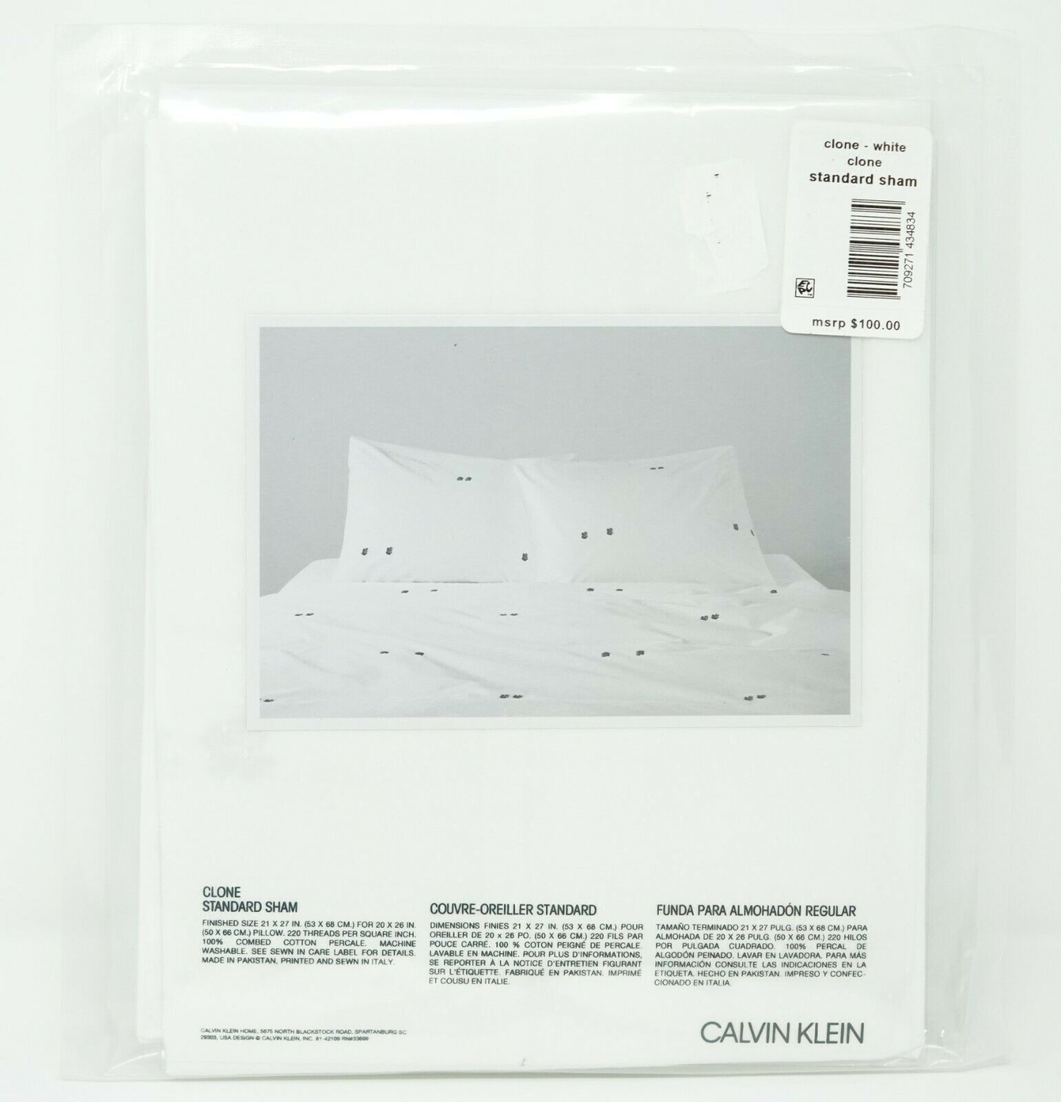 Calvin Klein Clone 100% Combed Cotton Percale Floral Pillow Sham STANDARD White