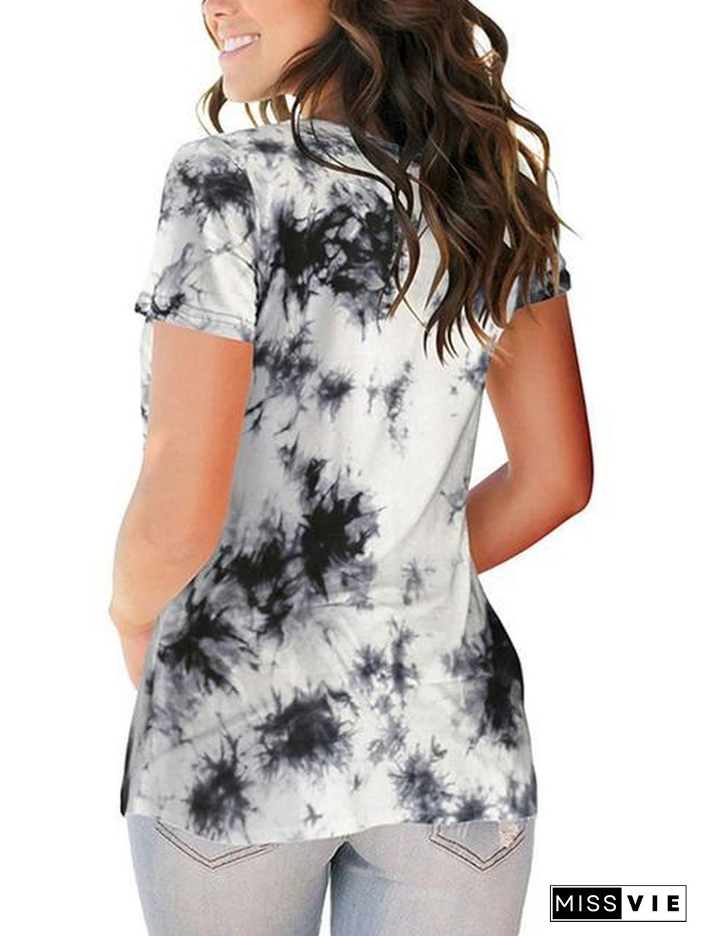 Tie-Dye Print V-Neck Loose T-Shirt