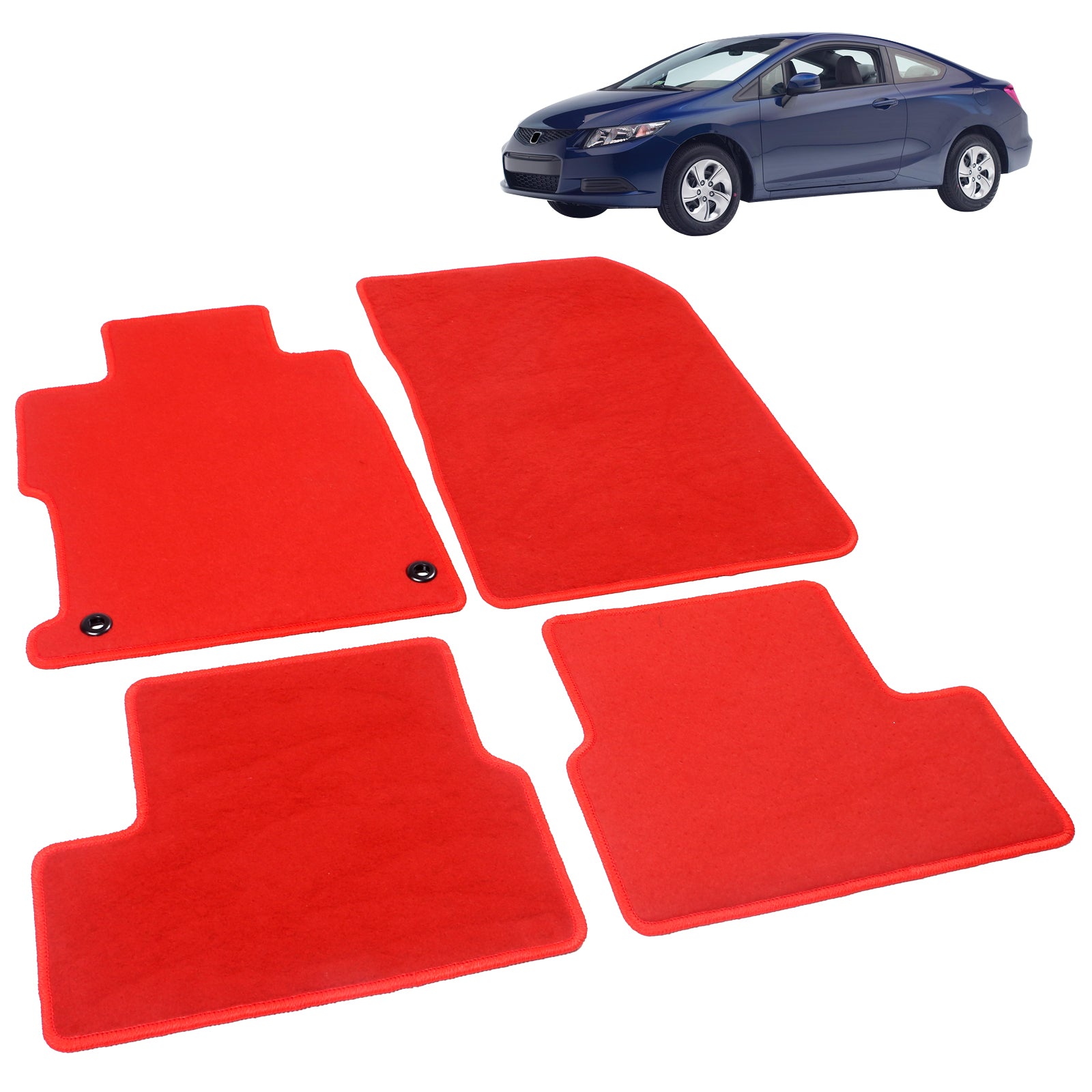 Ikon Motorsports Floor Mat Compatible With 2012-2013 Honda Civic 2-Door Coupe Factory Fitment Red Nylon Front and Rear Car Floor Mats Liner Carpets Replacement 4PCS