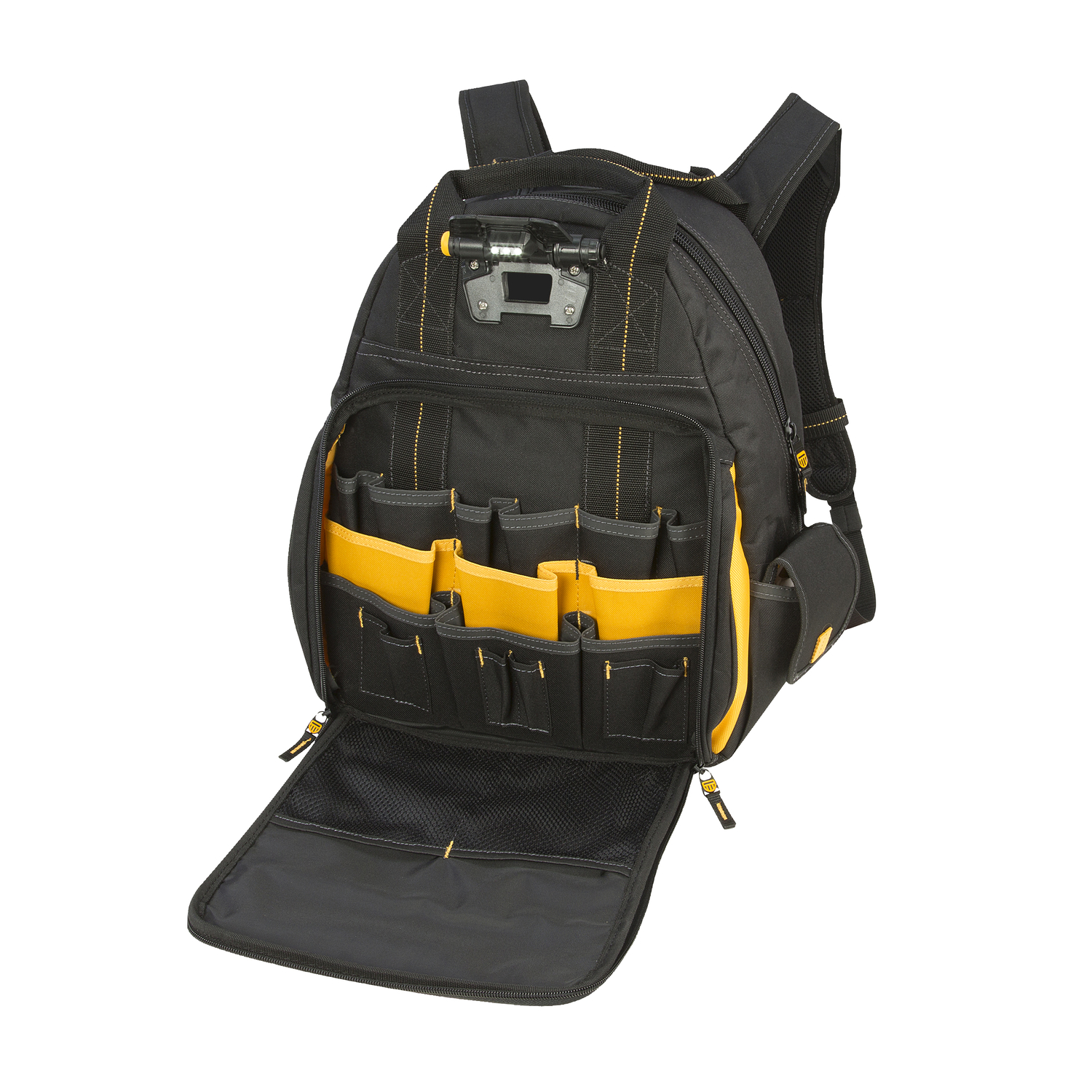 DW 8 in. W X 11 in. H Ballistic Polyester Lighted Backpack Tool Bag 57 pocket Black/Yellow 1 pc