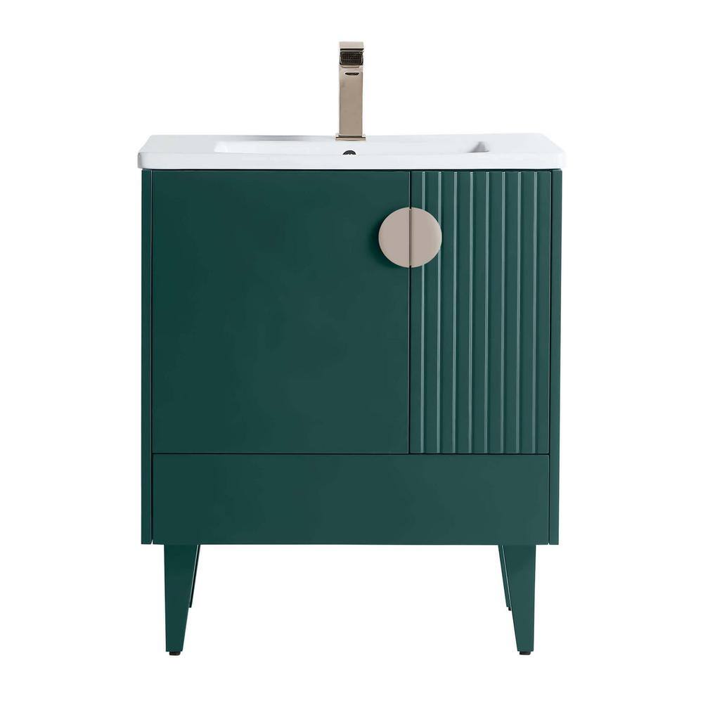 FINE FIXTURES Venezian 30 in. W x 18.11 in. D x 33 in. H Bathroom Vanity Side Cabinet in Green with White Ceramic Top VN30GN-VNHA1SN