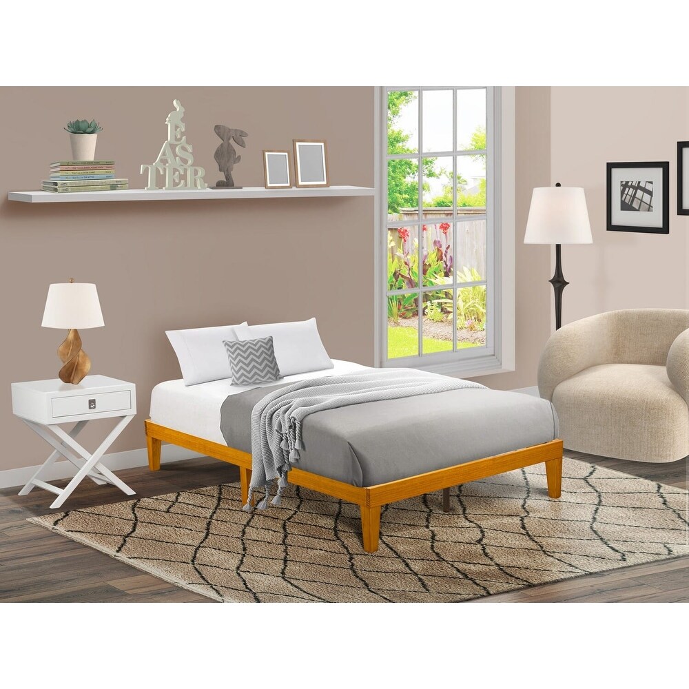 East West Furniture Full Size Platform Bed with 4 Solid Wood Legs and 2 Extra Center Legs   (Finish Options)