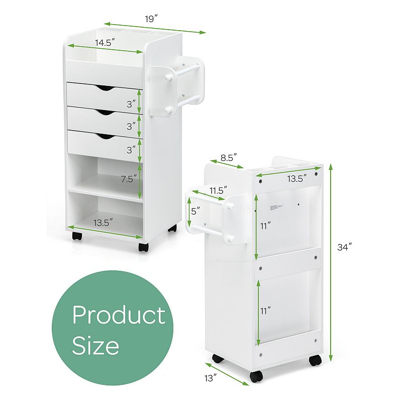 Wooden Utility Rolling Craft Storage Cart With Lockable Casters-white