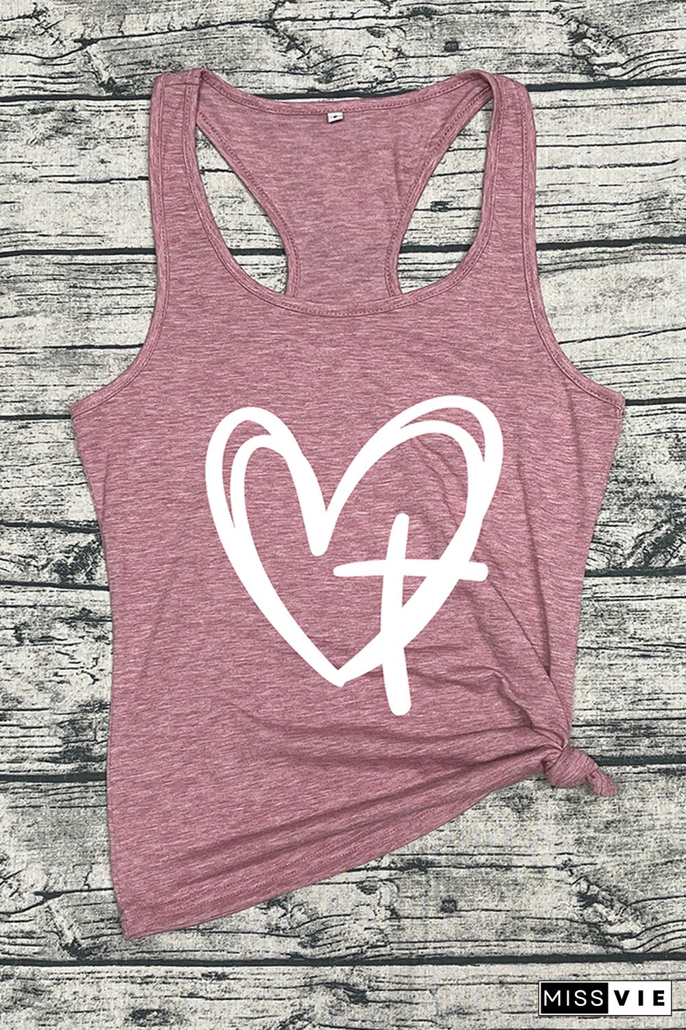 CROSS AND HEART Printed Sleeveless Tank Top Wholesale