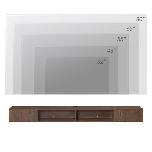 Floating Wall Mounted TV Stand with Storage， Brown， 70 Inch