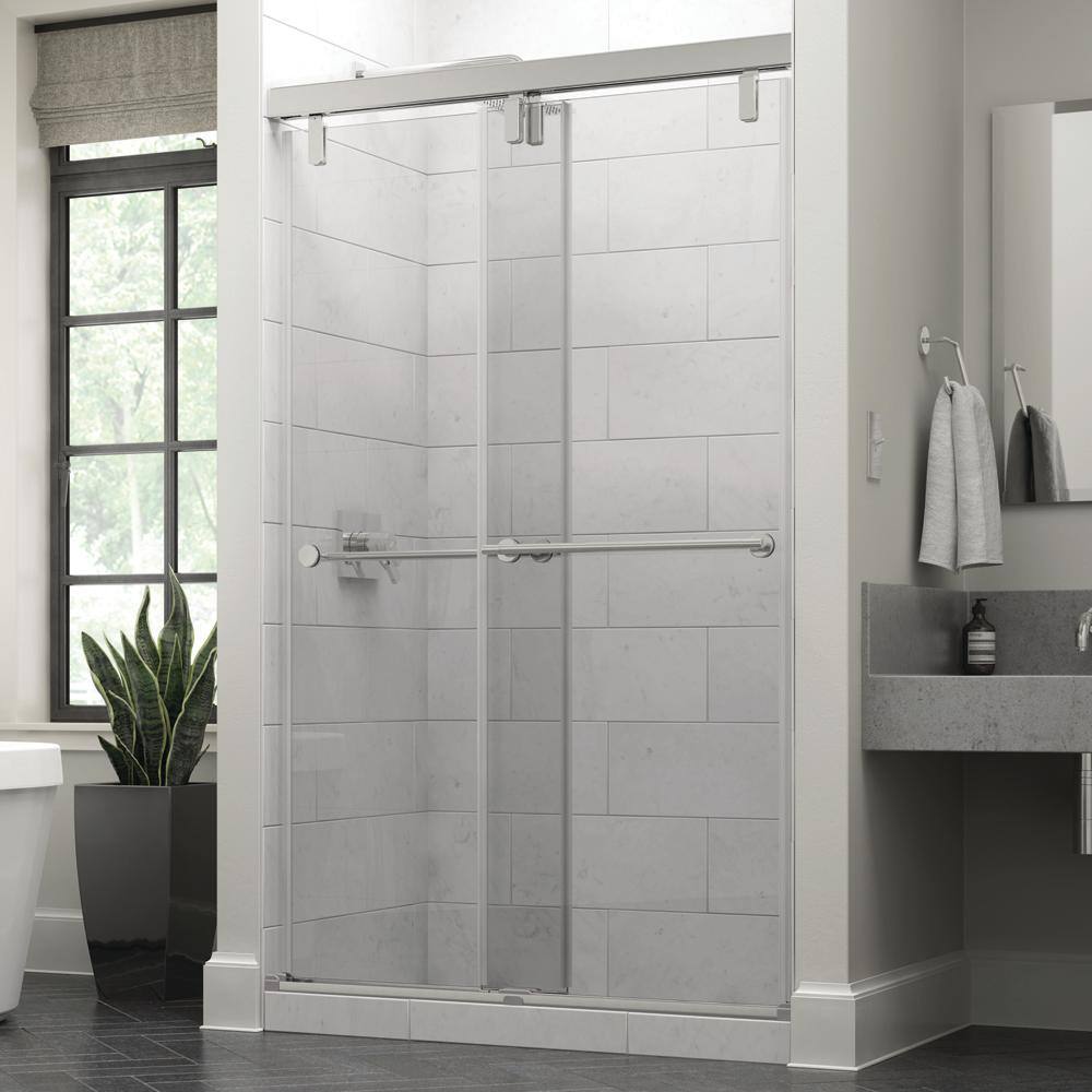 Delta Lyndall 48 x 71-12 in. Frameless Mod Soft-Close Sliding Shower Door in Chrome with 38 in. (10mm) Clear Glass SD3442255