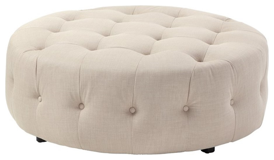 American Home Classic Jasper 16 quotSmall Round Fabric Ottoman in Beige   Transitional   Footstools And Ottomans   by Homesquare  Houzz