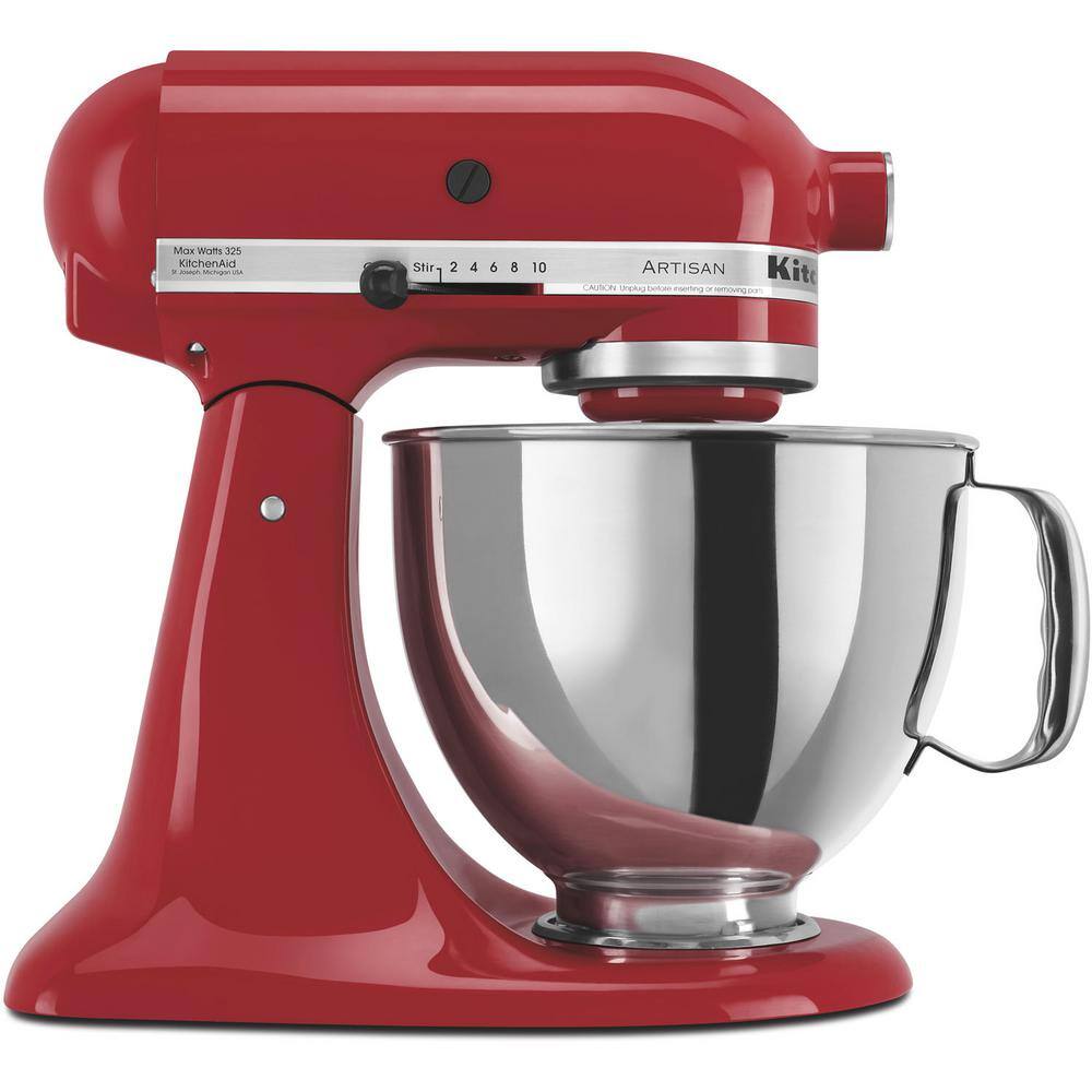 KitchenAid Artisan 5 Qt. 10-Speed Empire Red Stand Mixer with Flat Beater 6-Wire Whip and Dough Hook Attachments KSM150PSER