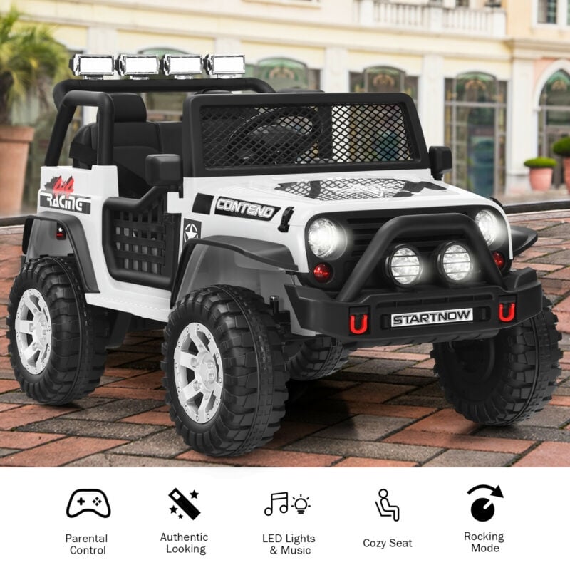 Kids Ride on Jeep Car 12V Battery Powered Electric Riding Toy Truck with Remote Control, Lights & Music