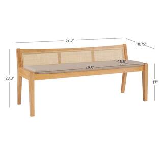 Powell Company Tara Natural 52.36L x 18.75D x 23.37H Cane Bench with Padded Seat HD1546S20B