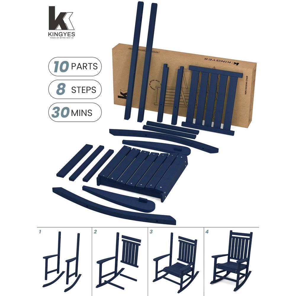 JEAREY Oversized HDPE Resin Outdoor Patio Rocking Plastic Adirondack Chair in Navy