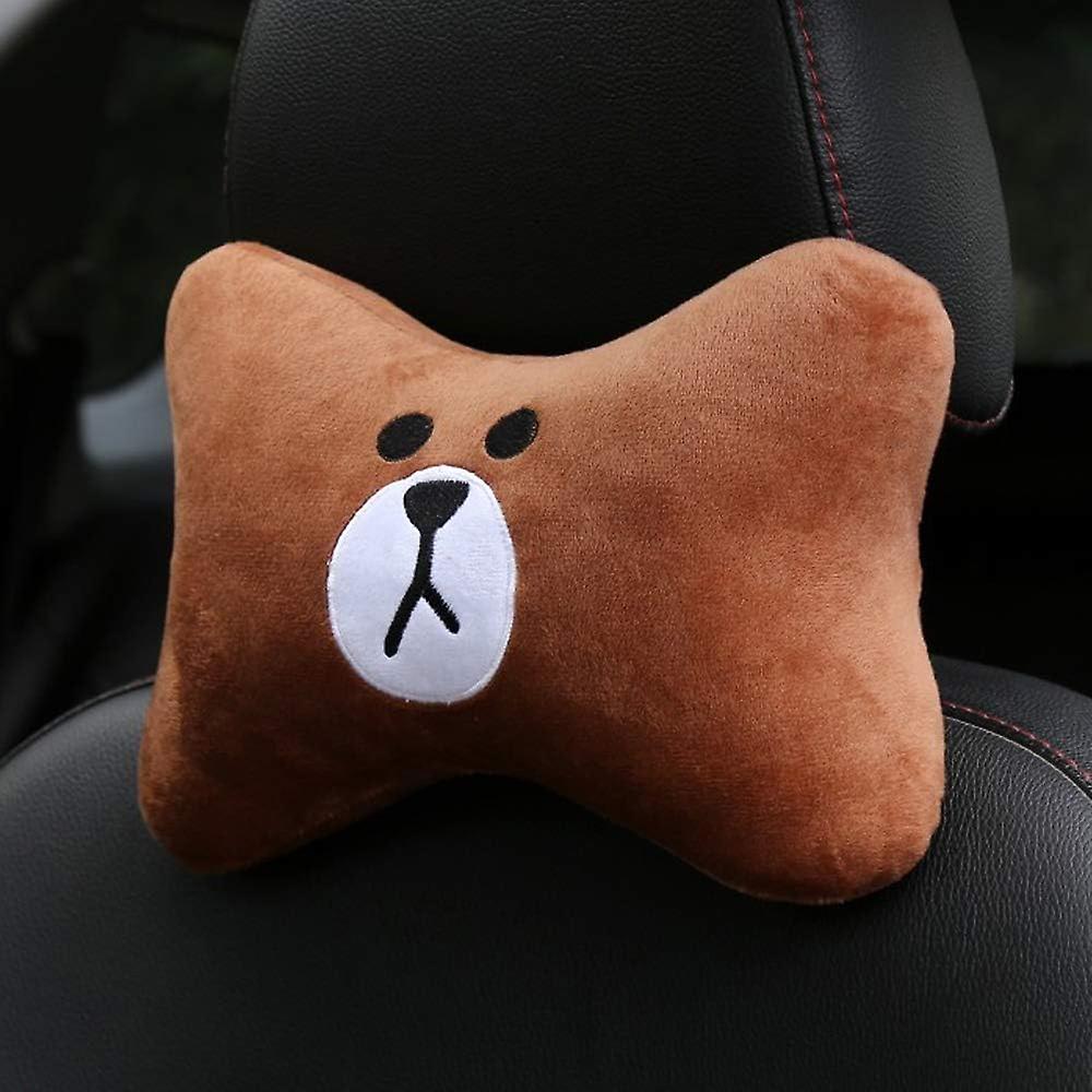 2pcs Car Headrest Pillow， Cartoon Car Neck Pillow， Comfortable Soft Car Seat Pillow， Head Rest Cushion， Universal Headrest Pillow For Travelling(brown