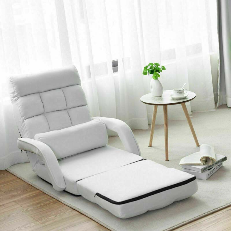 Foldable Massage Floor Chair Recliner, Single Lazy Sofa with Ergonomic Armrest, Adjustable 5 Backrest Positions & Detachable Mat