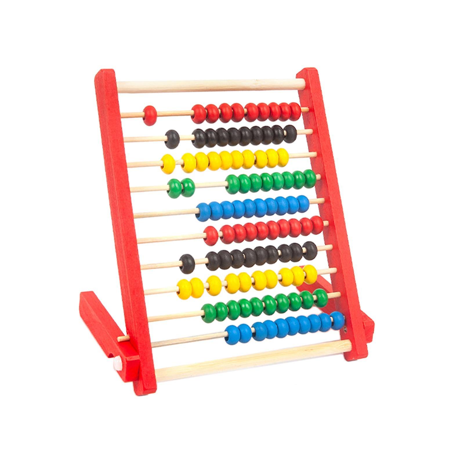 Toddlers Mathematics Toy Beads Game Kids 10 Row Wooden Counting Frame Abacus Red