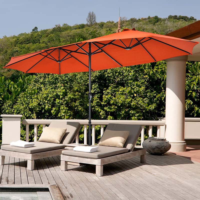 15FT Double-Sided Twin Patio Umbrella with Base & Crank System, Extra-Large Cantilever Market Umbrella