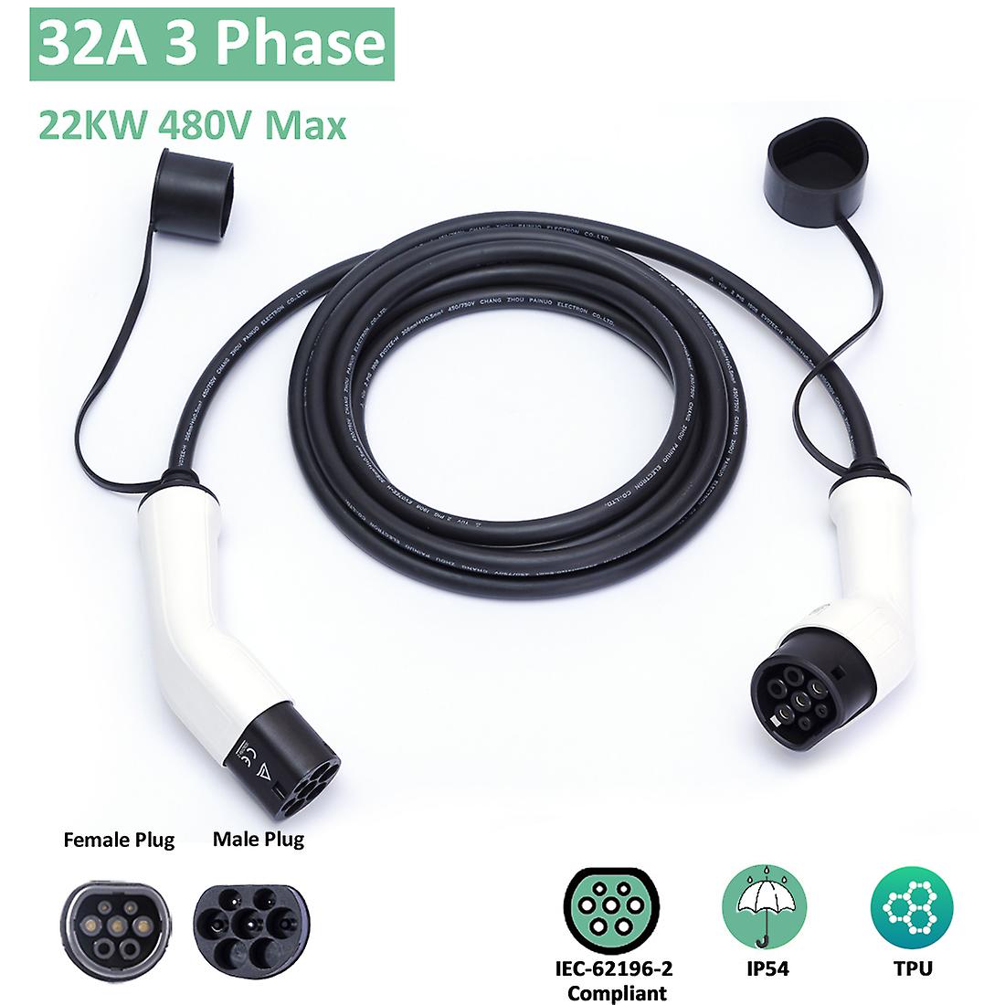 Born Pretty 32a Ev Charging Cable Type 2 To Type 2 22kw 3 Phase Evse Recharge 5 M Cord For Car Charger Fast Charging Station