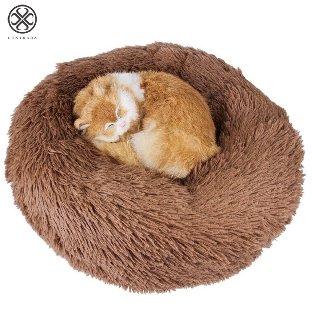 Luxtrada Original Cat and Dog Bed Luxury Shag Fur Donut Cuddler Round Donut Dog Beds Indoor Pillow Cuddler for Medium Small Dogs (XL，Brown)