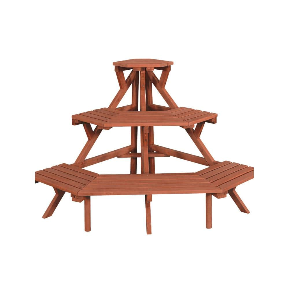 Leisure Season 38 in. x 24 in. Medium Brown Solid Wood 3-Tier Quarter Round Plant Stand QPS3826