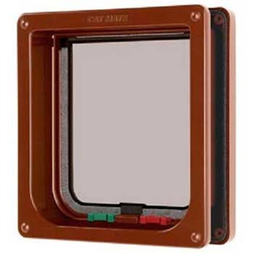 Cat Mate 4 Way Locking Cat Flap with Door Liner， Transparent Flap， and Magnetic Catch - Brown