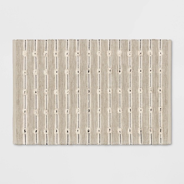 Woven Striped Flatweave Rug Black cream