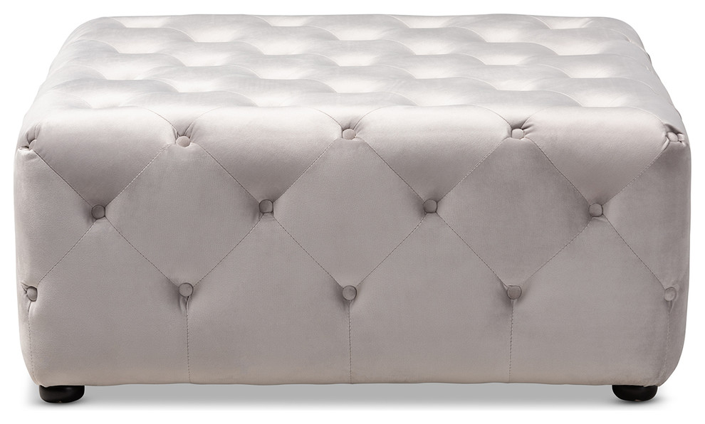 Karson Velvet Fabric Button Tufted Cocktail Ottoman   Transitional   Footstools And Ottomans   by Baxton Studio  Houzz