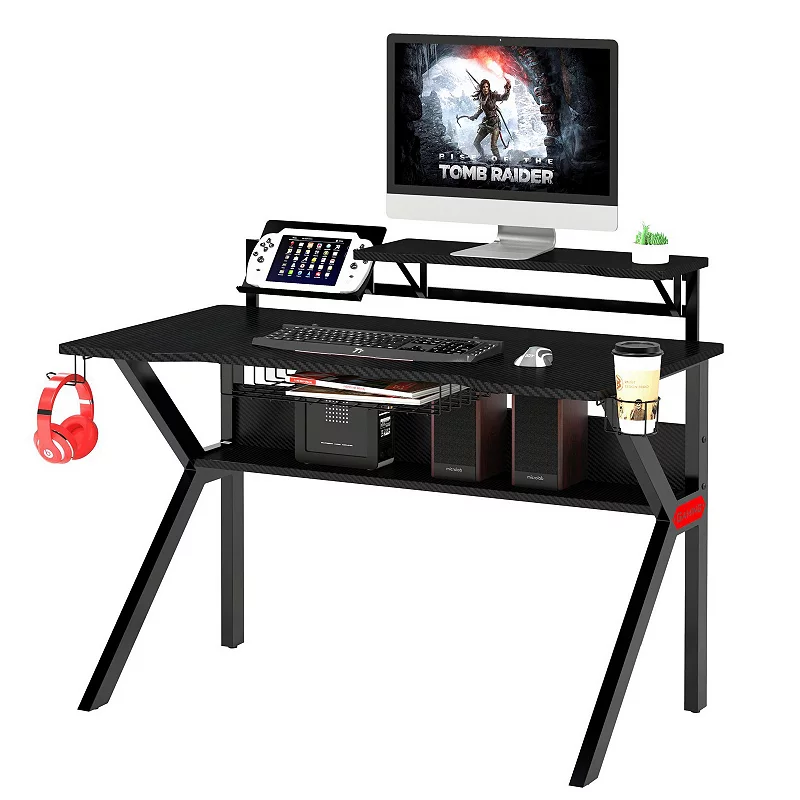 PVC Coated Ergonomic Metal Frame Gaming Desk with K Shape Legs， Black