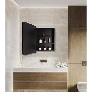 30 in. W x 24 in. H Black Metal Framed Rounded Corner Wall MountRecessed Bathroom Medicine Cabinet with Mirror S-W135560548