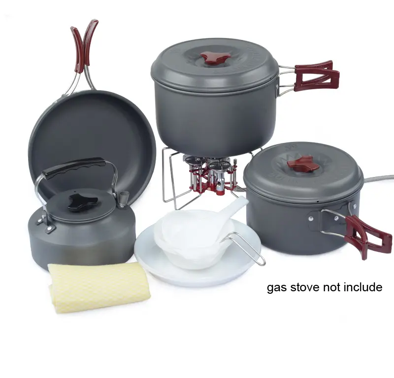 Outdoor Large Capacity Cookware Set Camping Hiking Cooking Utensil With Kettle Pan