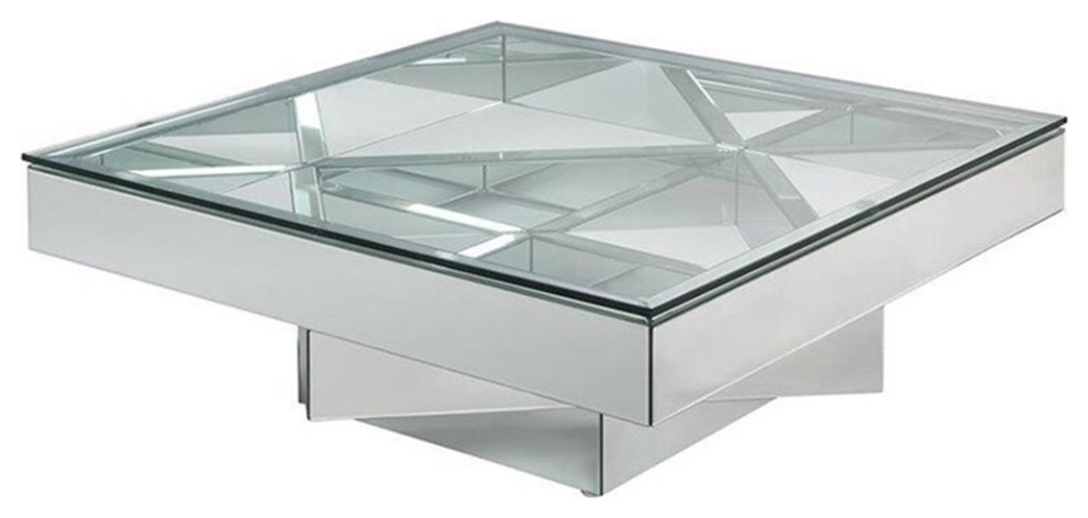 Benjara 40 quotSquare Modern Glass and Mirror Coffee Table in Silver   Contemporary   Coffee Tables   by Homesquare  Houzz